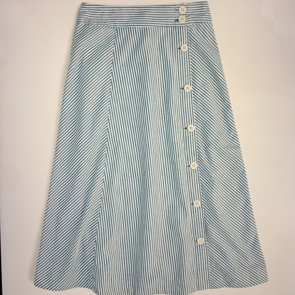 J. Crew Side Button Striped Blue Skirt - Picture 3 of 6